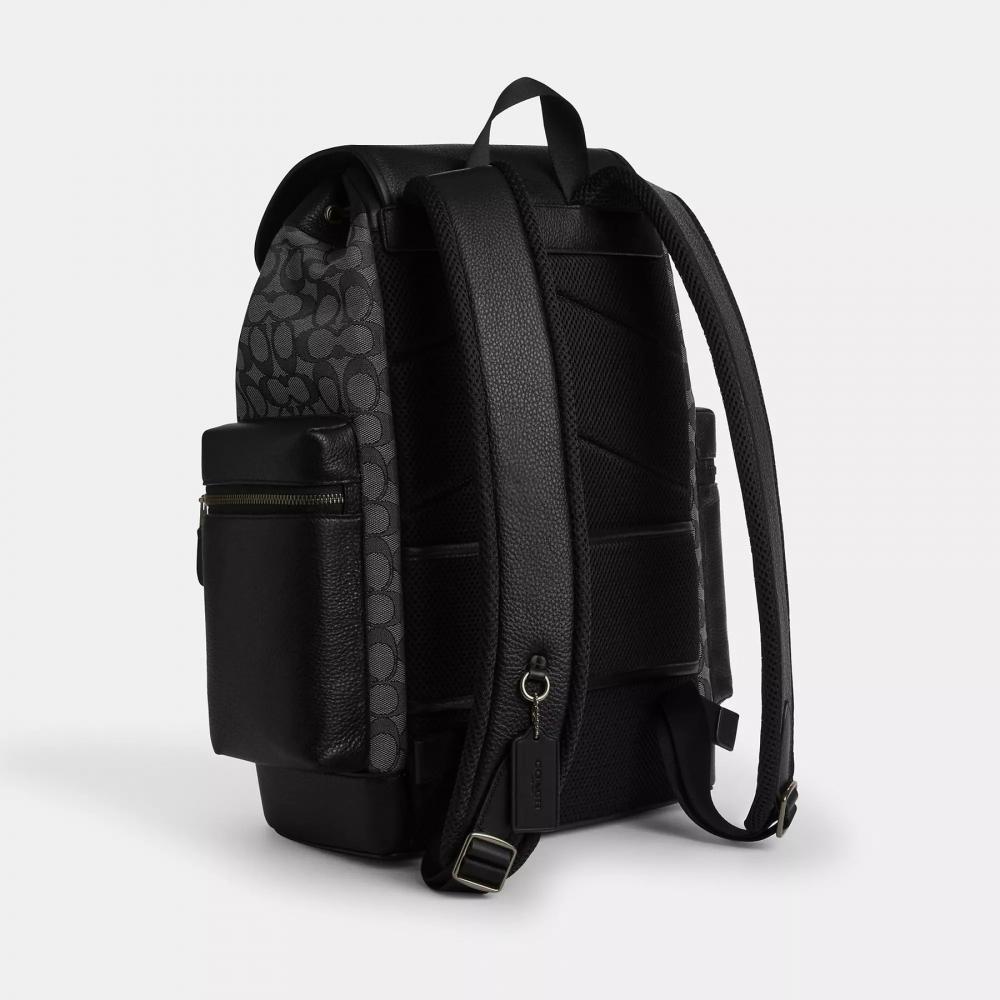 Coach SprInt Backpack In Signature Jacquard Silver Charcoal Black