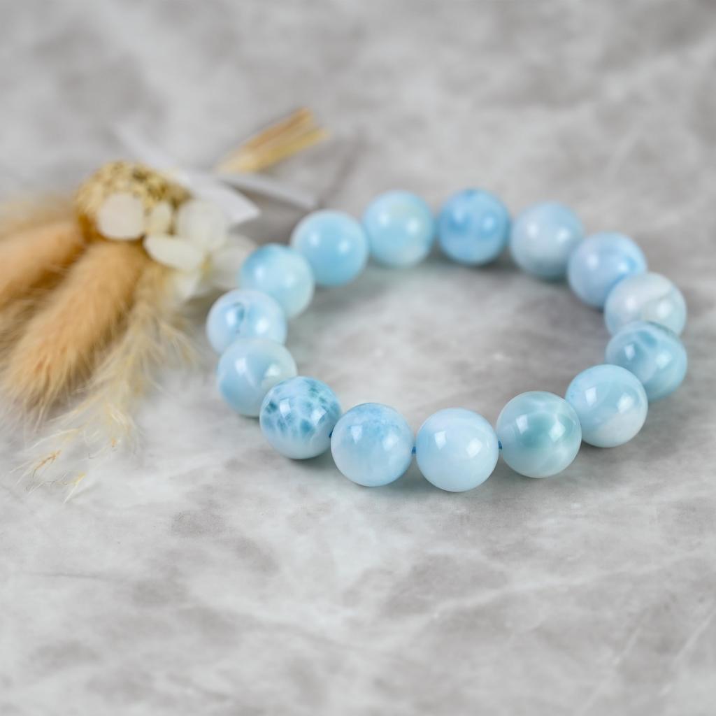 Eigado Larimar Inner Diameter Healing Natural Power One of the Three Greatest Healing Stones Bracelet, 14.5mm Beads, 61.4g, 17cm, Stone, Stone, Stone,