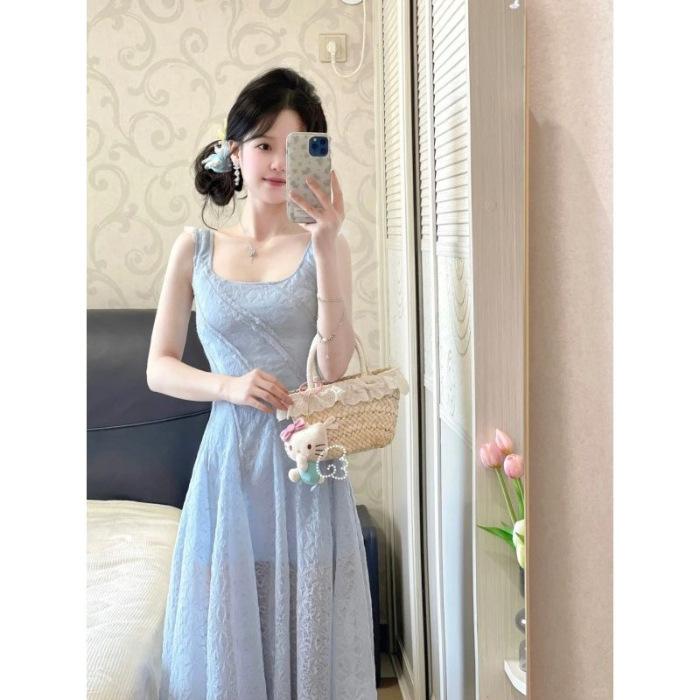 

French niche seaside vacation style suspender dress summer new slim and thin temperament beach dress children S