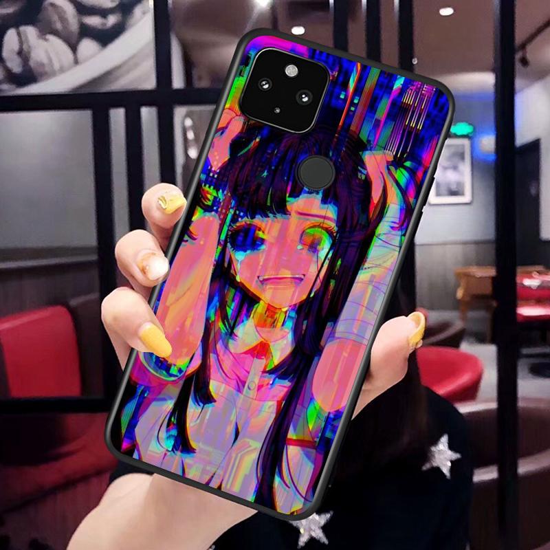 Anime Girl For Google Pixel 6 Pro 5 5A 4 4A XL 5G Black Phone Case Shell Soft Fundas Coque Capa Shockproof Cover