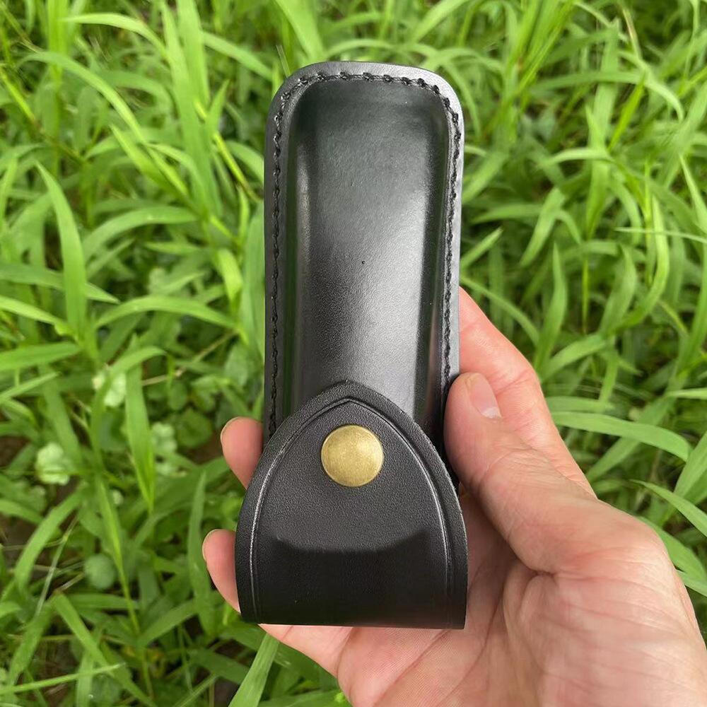 High- Quality Folding Knife Universal Split LeatherLeather Sheath Black Knife Case Hand-carved Scabbard Knife  with Belt Buckle
