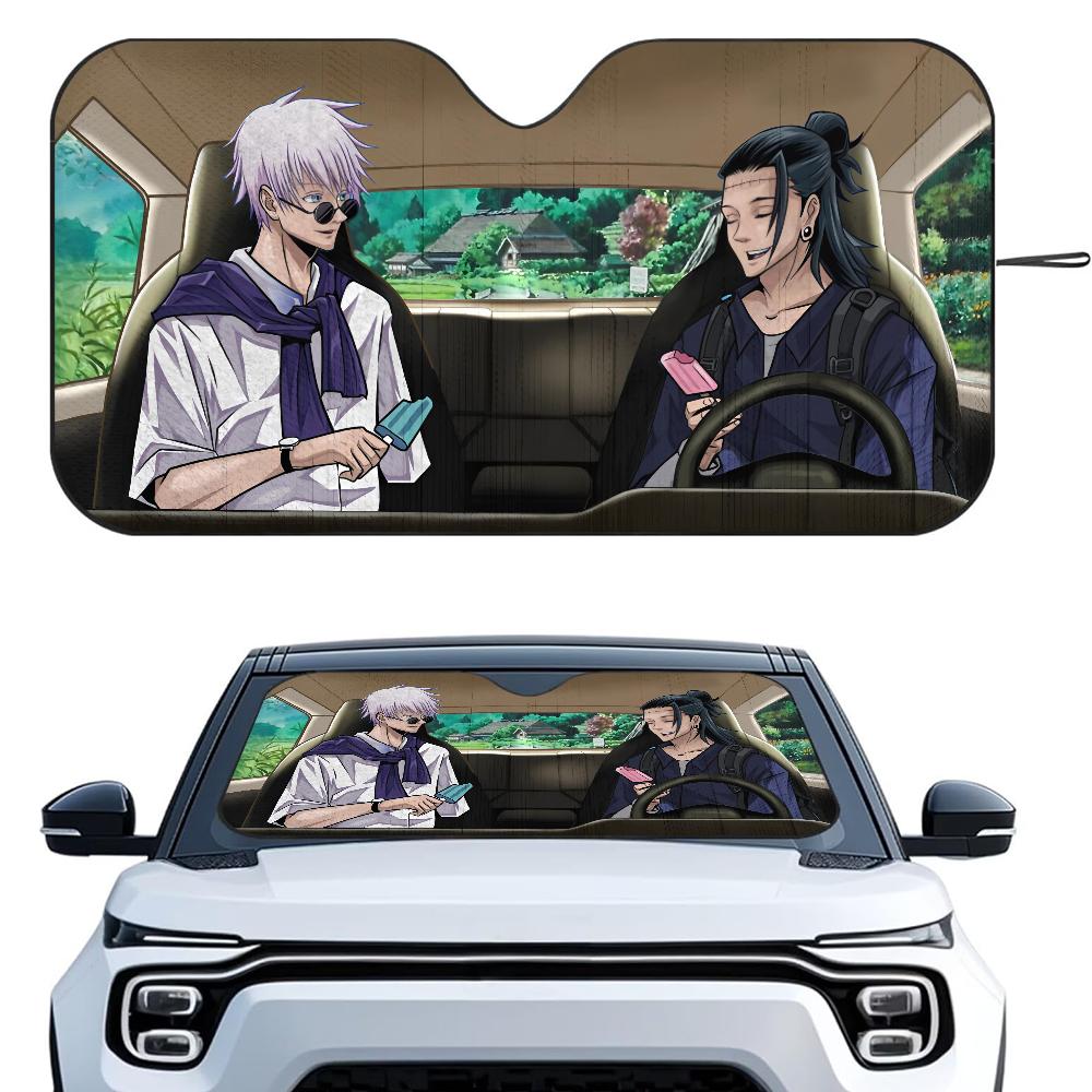 J-Jujutsu Kaisen Anime Car SunShade Windshield Foldable Three-layer Insulation Sunshade By Suction Cup Blocks UV Rays Sun