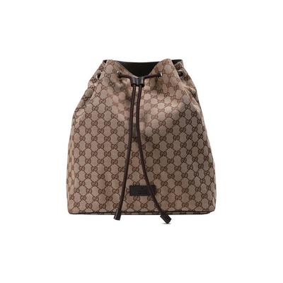 GG Supreme Tunnelzug-Beuteltasche Beige Brauner Lederbesatz Tunnelzugverschluss Schulter-Handtasche für Herren Tägliches Pendeln Reisen 449175-KY9MN-9790