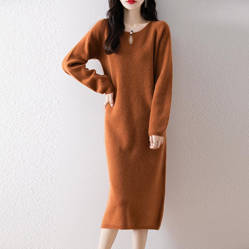 Women Sweater Dress 100% Wool MODERN NEW SAGA O-neck Knit Long Pullover Winter Jumpers Wool Long Dress Female