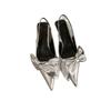 High-end Silver Bow Temperament Bag Head Sandals Women's Spring and Summer New High Heels Pointed Single Shoes