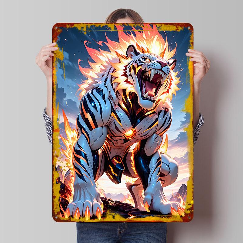 

Fiery Tiger Warrior Tin Plaque Poster Customized Wall Art Retro Vintage Metal Signs for Man Cave Room Decoration Gaming Decor 7.9x11.8In(20x30cm)