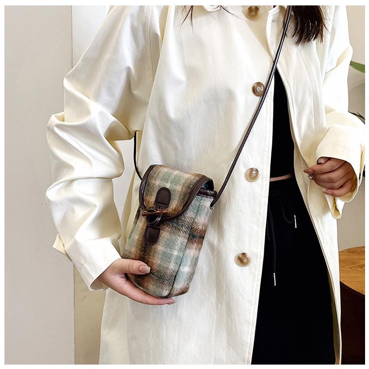 Women's Woolen Plaid Crossbody Mini Phone Bag - Lock Design 2025 Edition