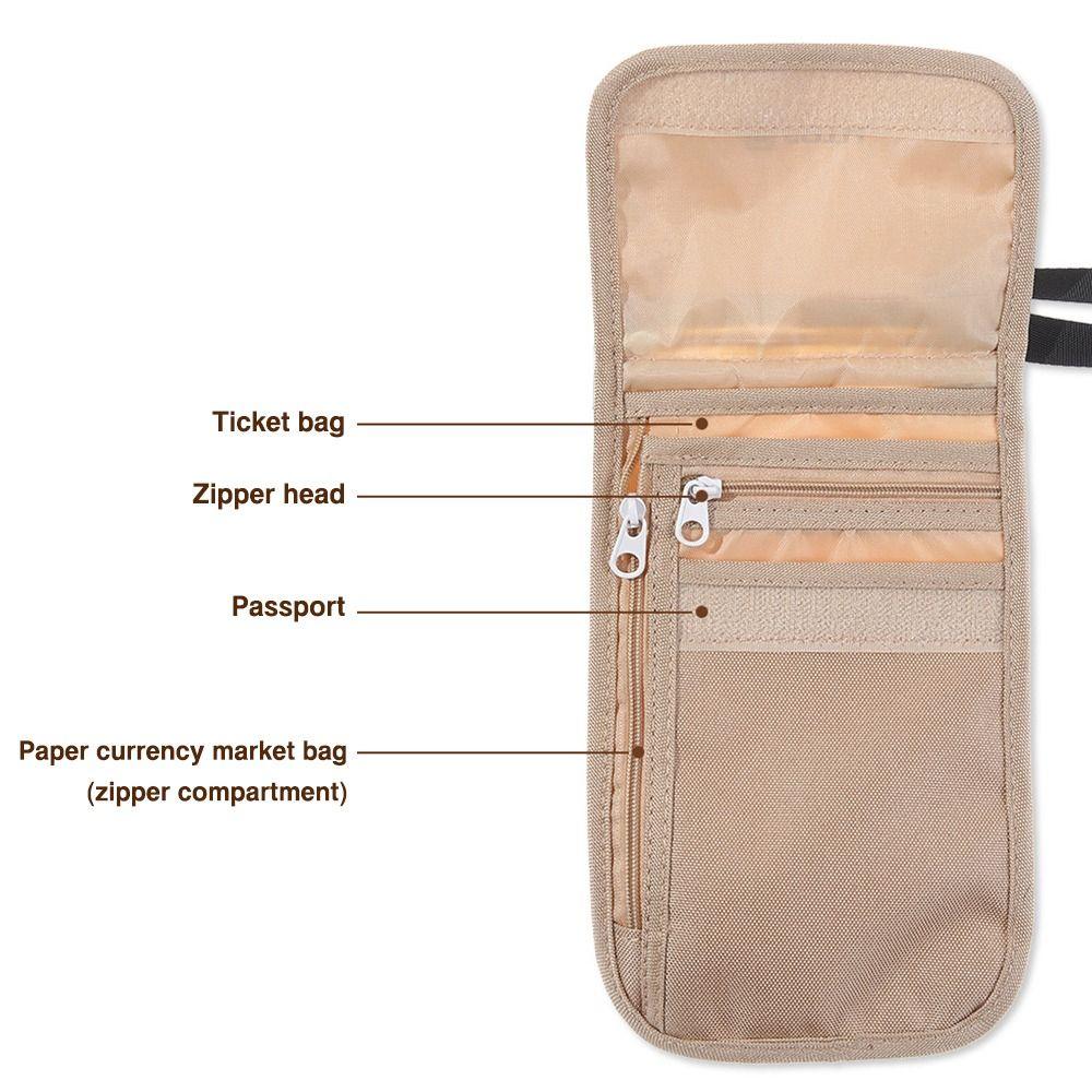 Creative Khaiki Black Hanging Passport Bag Waterproof Adjustable Belt Card Storage Bag Multi-function Nylon Ticket Holder Normal