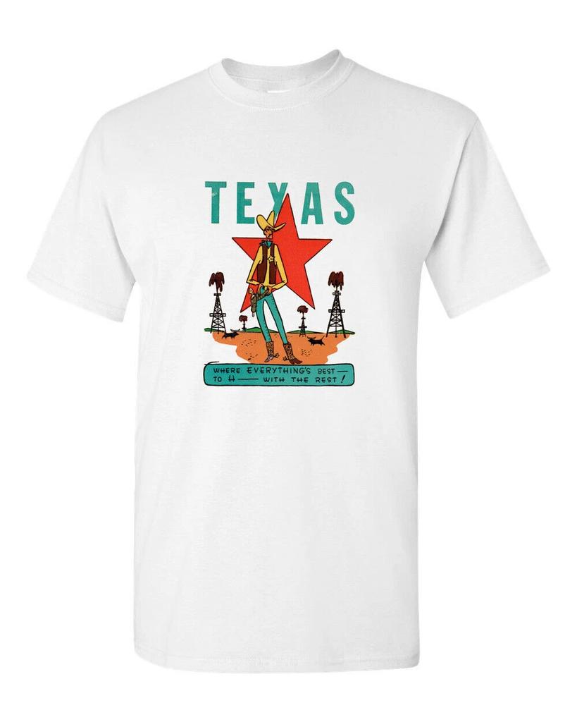 T-shirt Vtg Viaggio Arte 100% Cotone Turista Stato Retro Texas Ranger Cowboy Petrolio