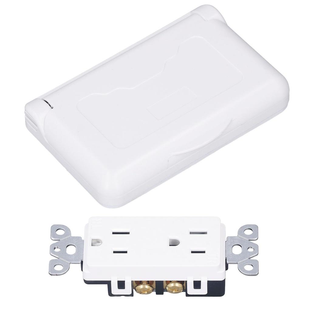 Toma de corriente de pared, resistente al viento, para exteriores, doble toma, resistente al viento y a la intemperie, 15 A, 125 V CA, ignífuga, para exteriores, para autocaravanas y caravanas