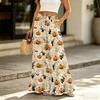 Women's Wide Leg Pants with Pockets Halloween Print High Waist Drawstring Casual Loose Fit Long Trousers for Everyday Wear