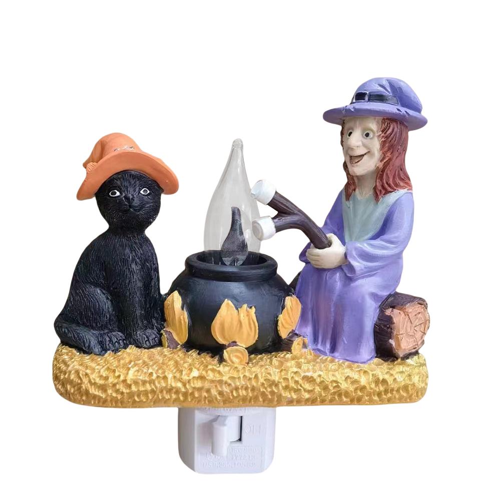 

Кошка и Ведьма Костер Мерцающий Ночной Светильник Смола Костер Призрак Мерцающий Ночной Светильник Украшение Дома на Хэллоуин