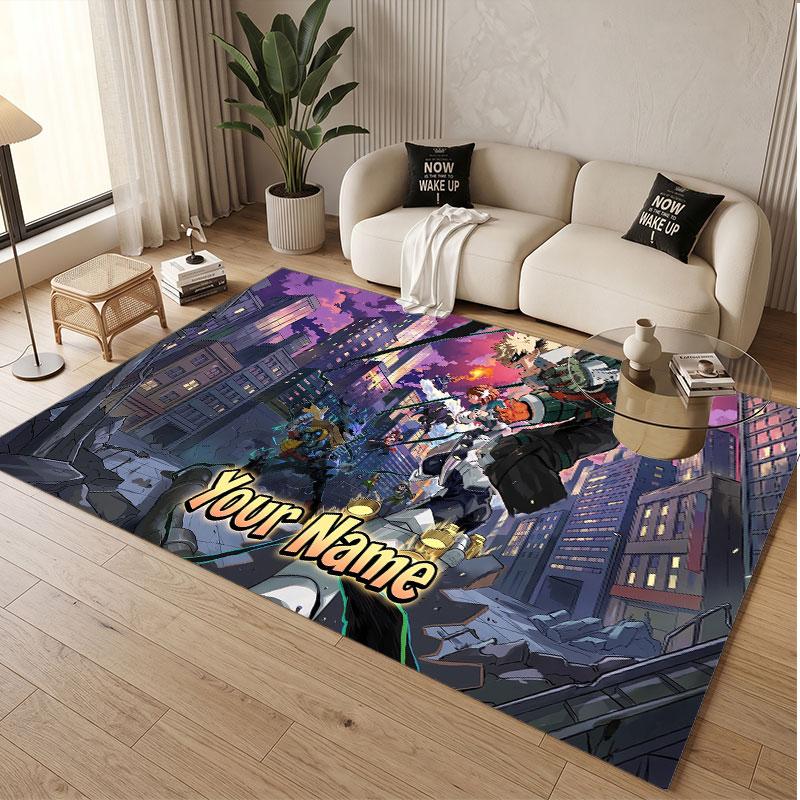Custom Name Crystal Velvet Rug,My Hero Academia Comfortable Anti Slip Floor Mat For Room Decoration