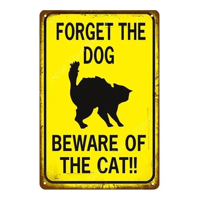 Aviso Perigo Placas de Metal Vintage Cuidado Com o Cão Gato Pôster Placa de Parede Pátio Jardim Bar Casa Pintura Decoração Caverna do Homem