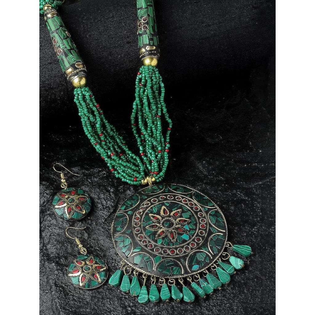 Shining Diva Fashion Siste stilige tradisjonelle tibetanske anheng Halskjede Smykkesett for kvinner