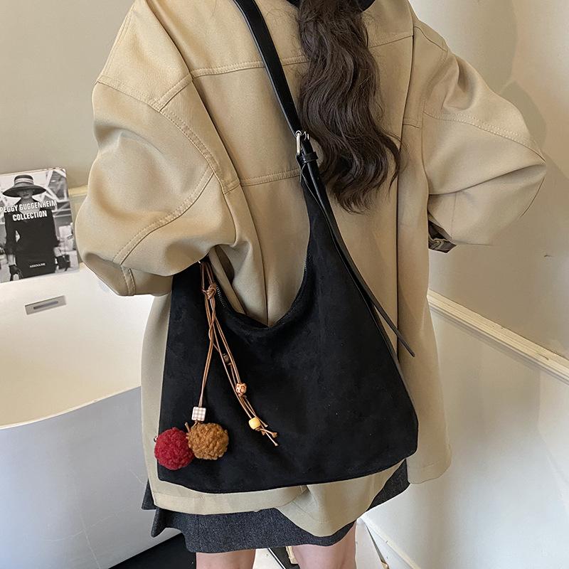 Suede bag large-capacity women's bag 2025 new high-end atmospheric shoulder messenger bag commuter versatile tote bag