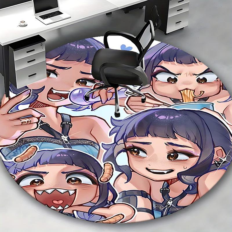 1pc Anime Design Round Carpet - Office Chair Mat, Non-Slip Rug for Home Decor, Living Room