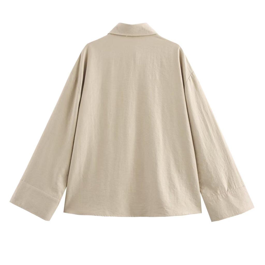 2024 Women's Suede Texture Solid Color Long-Sleeve Casual Shirt