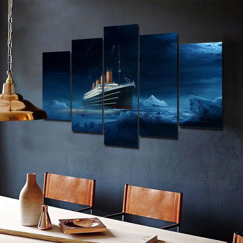 No Framed Canvas 5 Pcs Titanic Ice burg Ship Seascape Wall Art Posters Picture Painting Home Decor for Living Room Decoration
