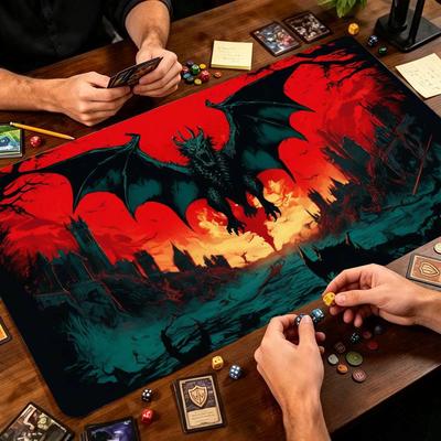 Große Gaming-Spielmatte Feuerdrache Fantasy-Kunstmuster Glatte rutschfeste Gummispielmatte für Gaming und täglichen Arbeitsplatz