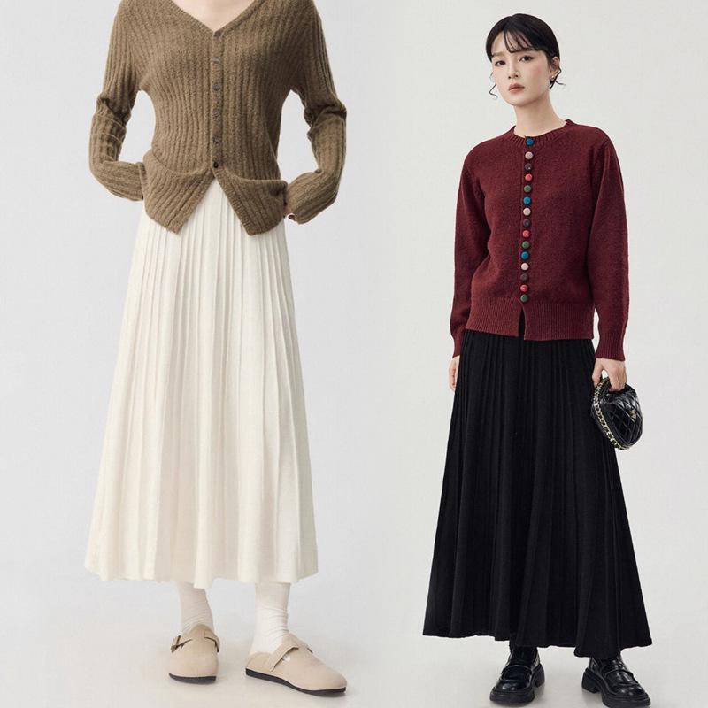 2025 Autumn/Winter Casual Wool Knit Midi Maternity Skirt - Slim Fit, Petite A-line M чёрный