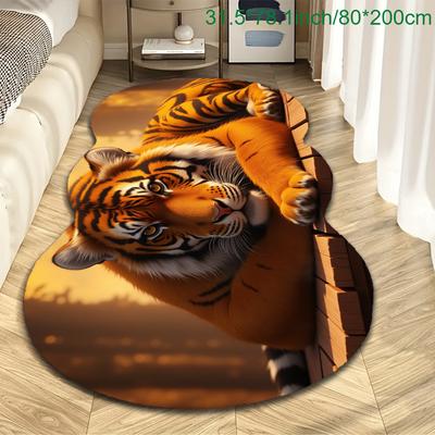 1pc Luxury 3D Tiger Carpet, Durable Non-Slip Washable Indoor Rug For All Seasons, Halloween Thanksgiving Christmas Decor