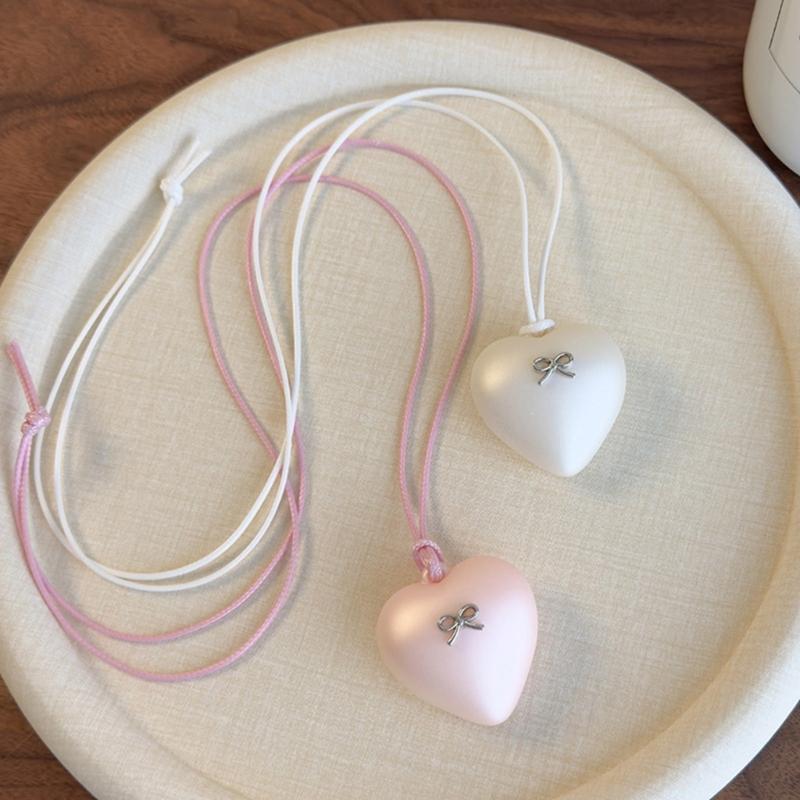 Acrylic Heart Pendant Necklace with Bowknot Fashionable Neckpiece Party Jewelry for Women Date Night Accessories