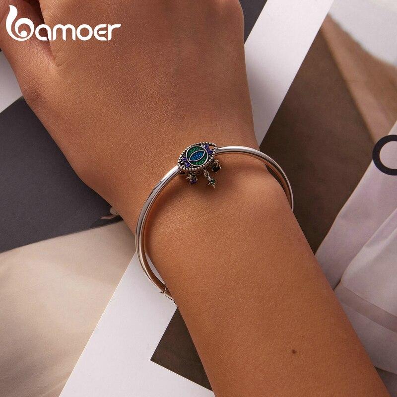 Bamoer Genuine 925 Sterling Silver Vintage Trendy Demon Eye Charm Pendant Fit for Original Bracelet & Bangle Women Fine Jewelry