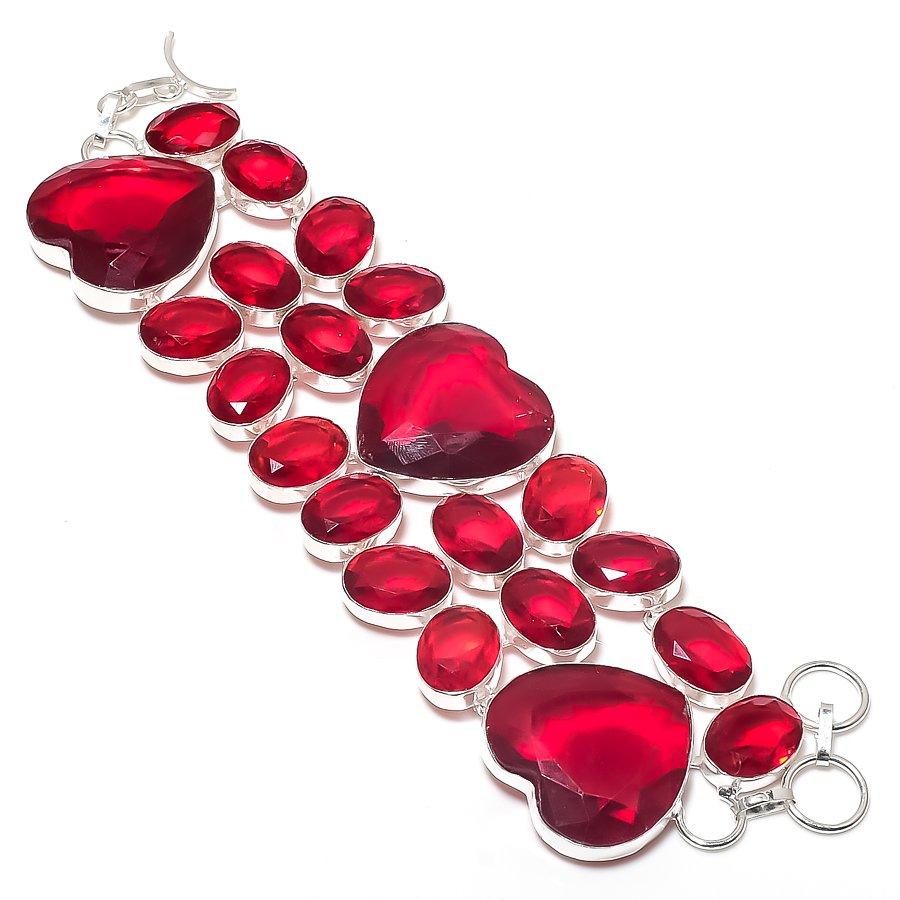 

Natural Garnet Gemstone Handmade 925 Sterling Silver Bracelet 7-8 w8q71