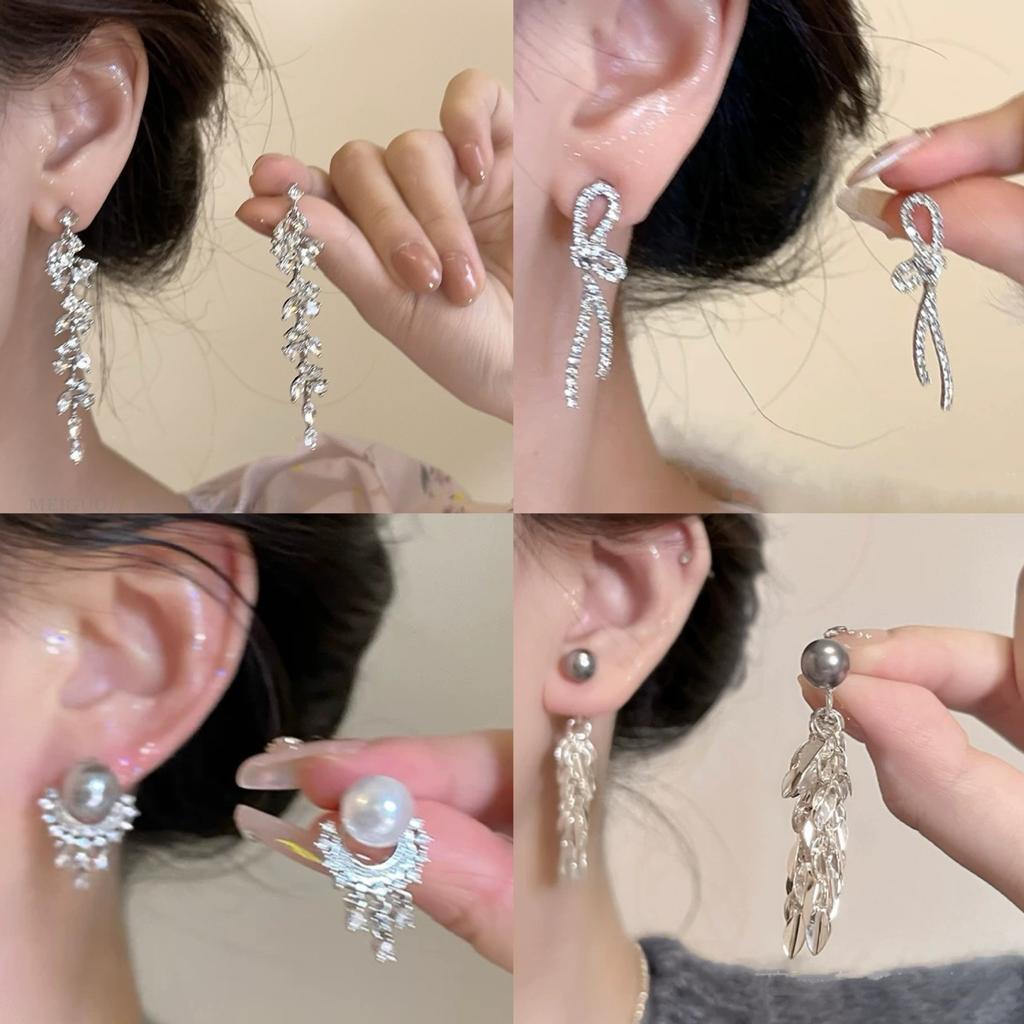 Silver Needle Super Flash Diamond Leaf Fringed Stud Earrings Temperament Earrings Women's Niche Design Earrings Light Luxury High Sense