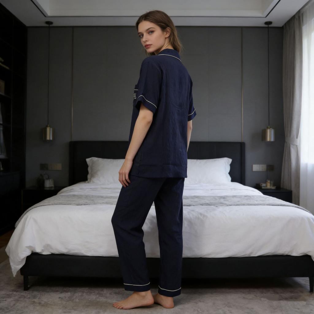 Nuovo Pigiama Estivo di Alta Gamma per Donna - Pantaloni Semplici a Maniche Corte con Vestibilità Larga, Adatto da Indossare Fuori, Set per la Casa.