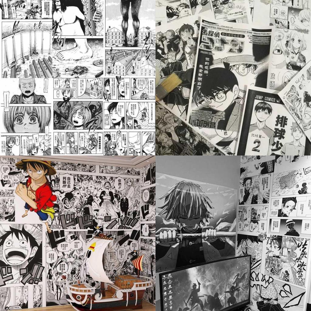 Vibrant Anime Comic Panel Wall Decor Featuring Kimetsu No Yaiba And Attack On Titan