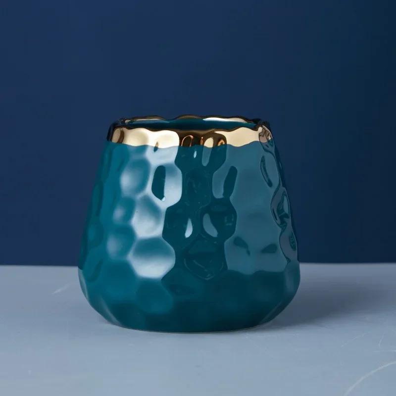 Creative Ceramic Storage Jar Concave Stria Gold Edge Malleolar Stria Dried Fruit Nut Bean Raisin Storage Jar Golden Tableware