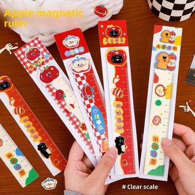 Cartoon-Apfel Magnetischer Lesezeichen-Lineal, Flexibles Lineal für Schüler, Niedlich und Mädchenhaft, Inspirierendes Schreibwaren Magnetisches Lineal