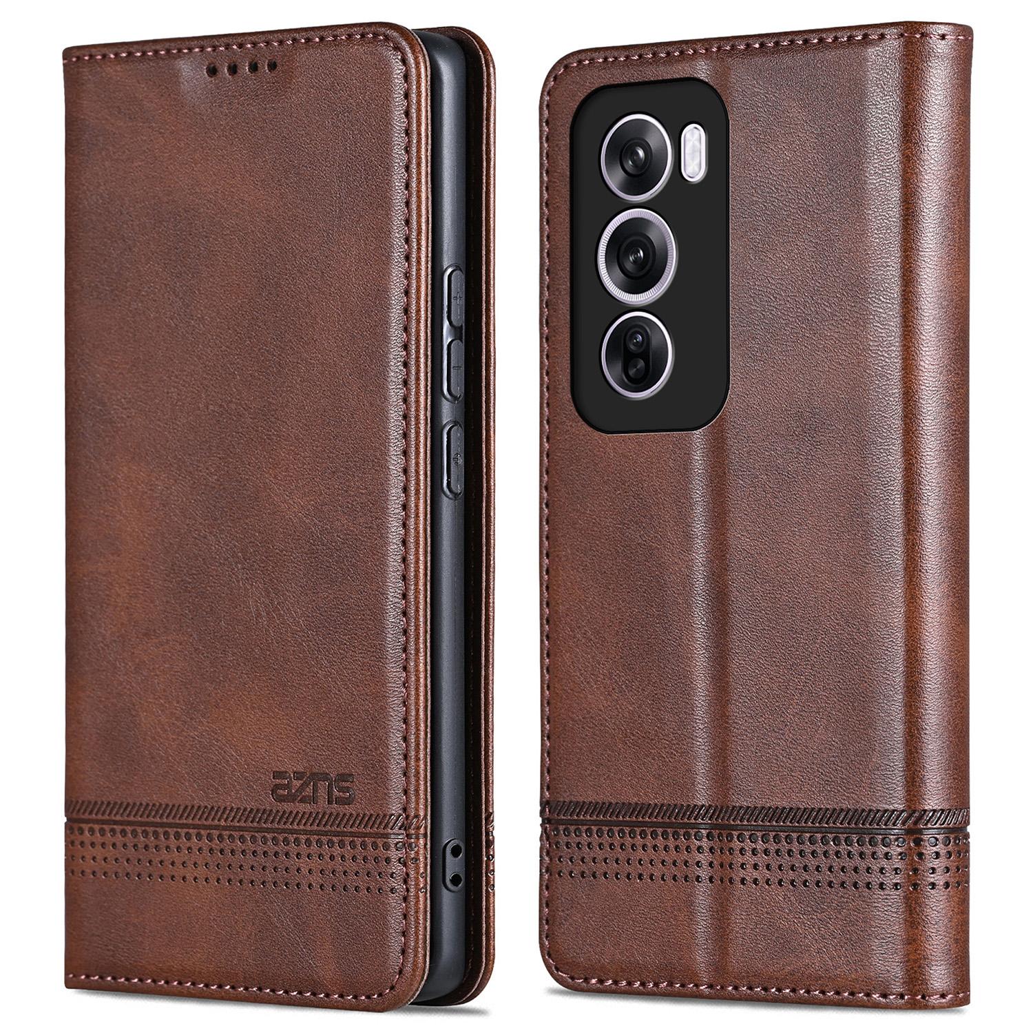 

For Oppo Reno12 5G (Global) Phone Case Cowhide Texture PU Leather Phone Cover Coffee