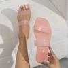 Candy Colored Jelly Slippers Transparent Square Toe Flip Flops for Women PVC Open Toe Flat IndoorCasual Women Slides Beach Shoes