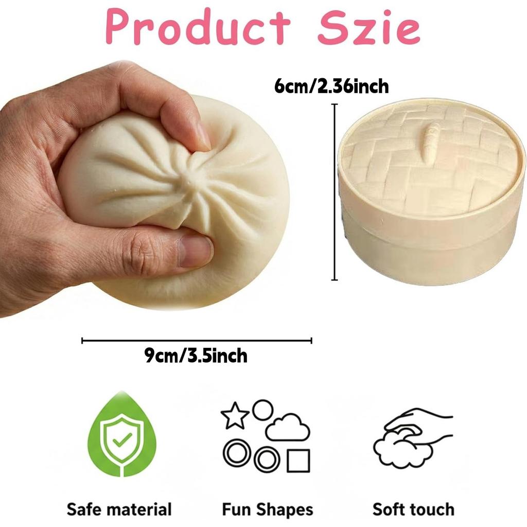 Giant Dumpling Squishy, Jumbo Dumpling Squishy Toy with Steamer, Anxiety Relief Squeeze Toy for Decompression and Sensory Play