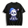 Christmas Hat Panda Print Casual Loose Fit Unisex T-Shirt Pure Cotton T-shirt