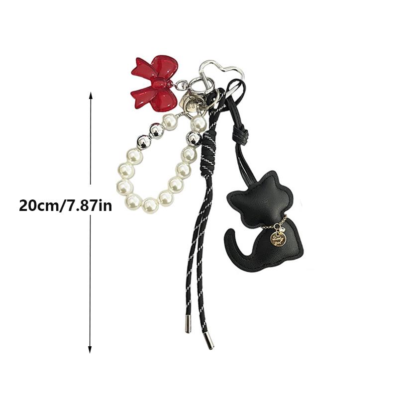 Elegante Colgante para Bolso de Mano de Cuero PU con Forma de Gato Cuerda Artística Mujeres Bolso Maximalista Colgante para Mochila Adorno