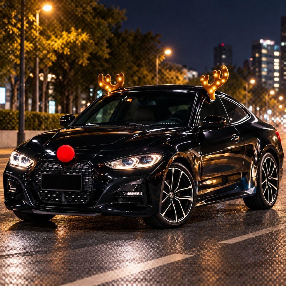 Universelle leuchtende Rentiergeweihe für Autos, warmer Lichtstreifen, Rentier-Kit für Autos, festliche Atmosphäre