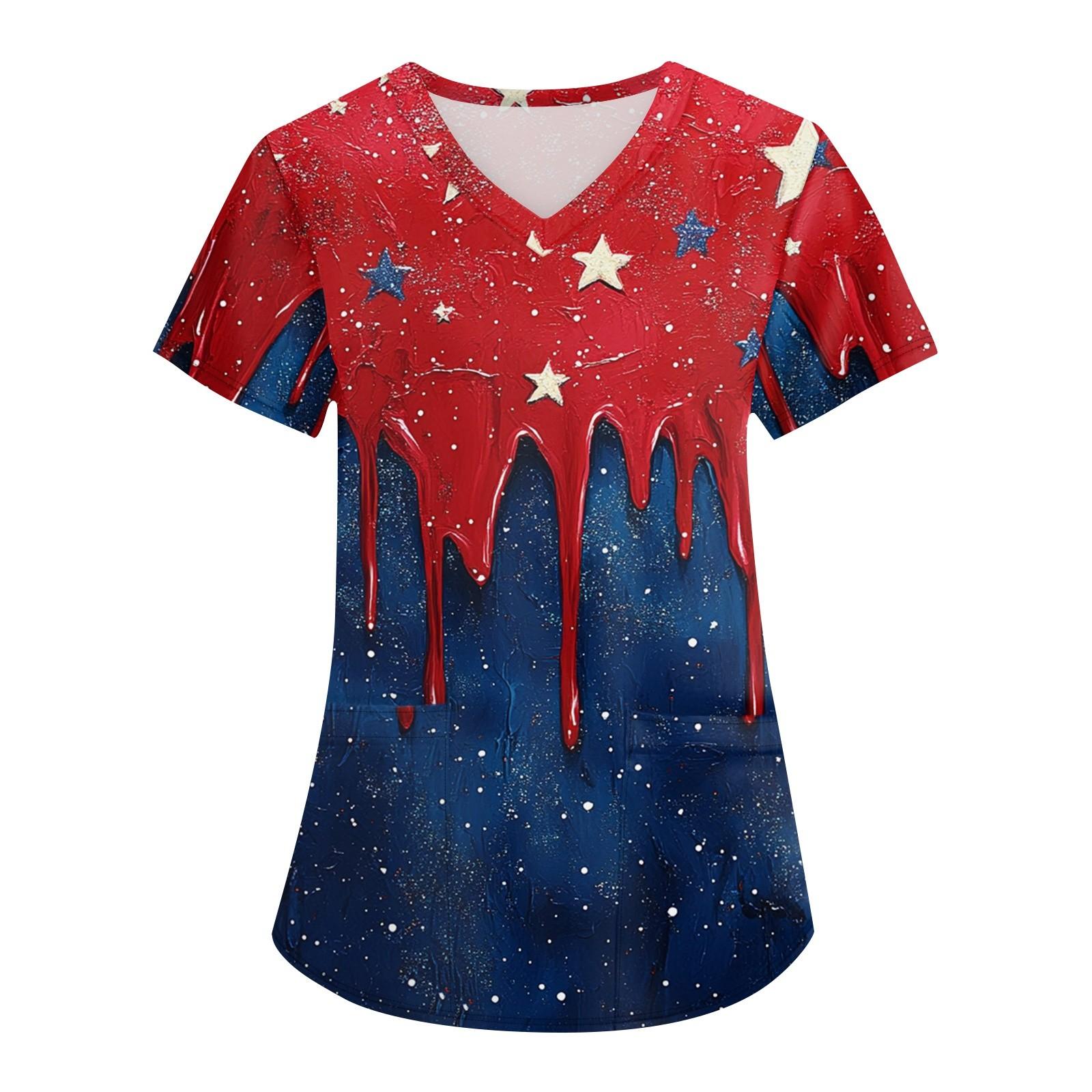 

Жіноча уніформа з принтом, робоча уніформа, V-подібний виріз, кишені, базовий пуловер з коротким рукавом XXXXL