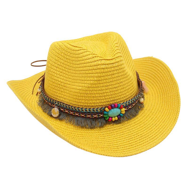 Western Cowboy Straw Hat Summer Sun Hat Beach Hat Ethnic Sun Hat Tibetan Curling