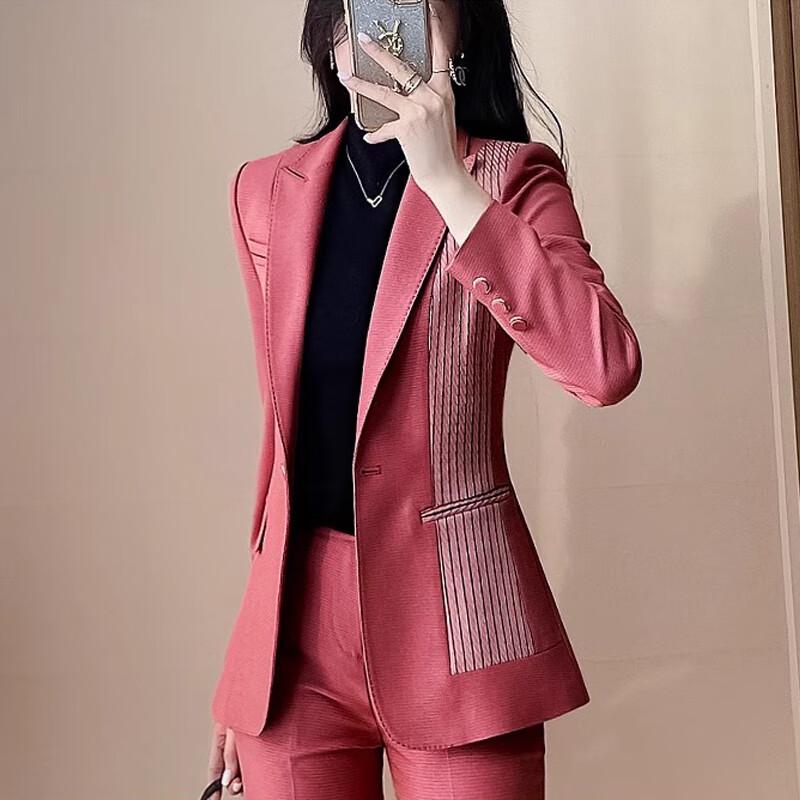 Women's Spliced Blazer & Pants Suit Set
