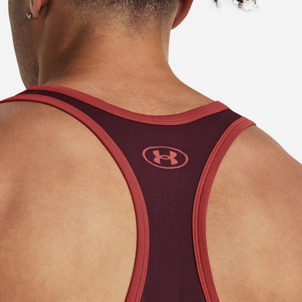 Under Armour Project Rock Letter Logo Print Training Loose Fit Round Neck Sleeveless Tank Top Men Tops Brown 1380109-600