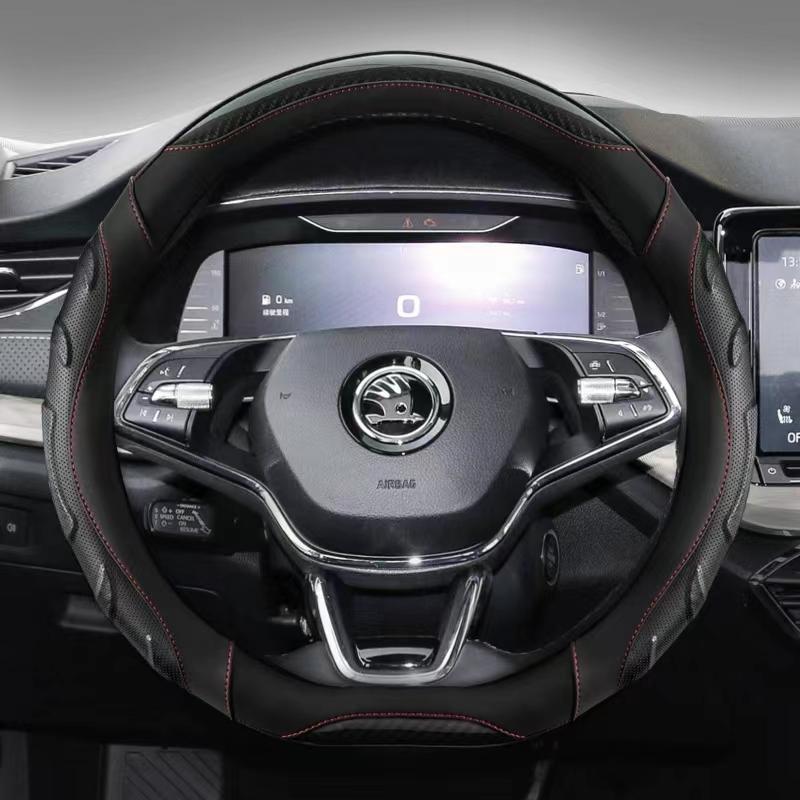 Coprivolante Auto a Forma di D in Pelle Fibra di Carbonio per Skoda Octavia Fabia Kamiq Rapid Accessori Auto