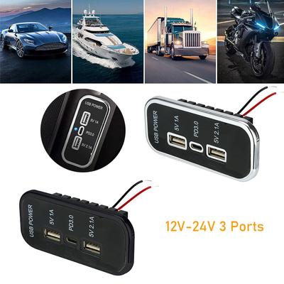 3 Ports USB Type-C PD 2.1A 1A USB Socket USB Car Charging Adapter Fast Charging for Car Bus RV Truck