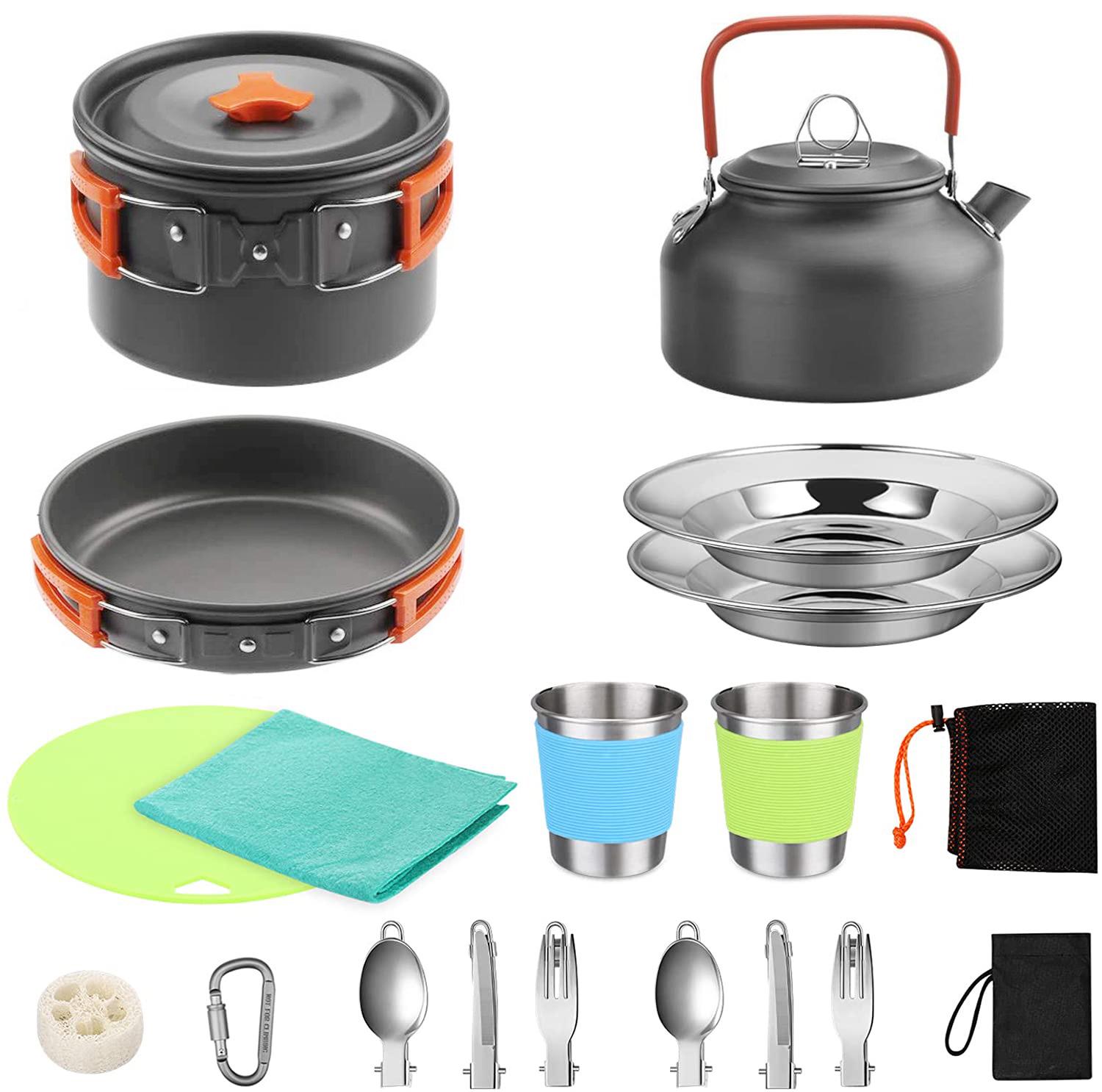 Portable Outdoor Cookware Set for 2-3 People with Teapot - Hard Anodized Aluminum, New Product оранжевый