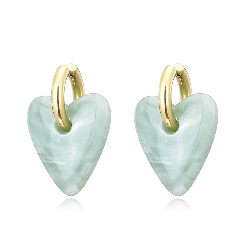 Vintage Big Statement Heart Pendant Stainless Steel Hoop Earrings For Women Smooth Acrylic Resin Gold Color Ear Buckle Jewelry