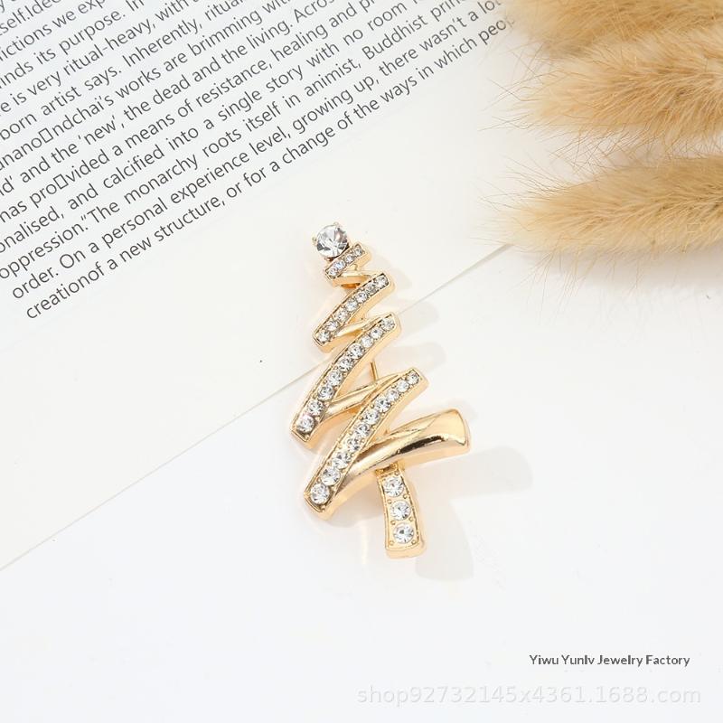 Golden Spiral Christmas Tree Crystal Brooch - Elegant Rhinestone Lapel Pin For Blazer, Coat & Dress Accessories