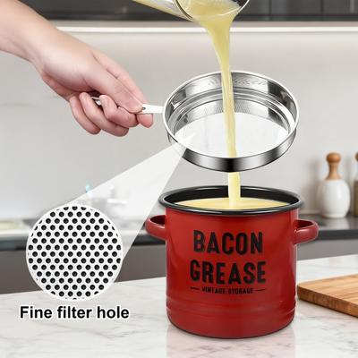 Süzgeçli Kazıyıcılı Domuz Pastırması Yağı Kabı 46oz Seramik Yağ Biriktirici 46oz Retro Domuz Yağı Tenceresi Pişirme Yağ Tutucu